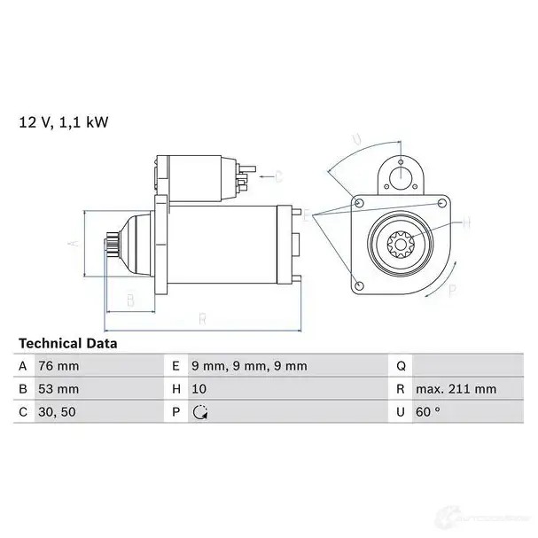 Стартер BOSCH BF3OC 1 847 331411 0986018470