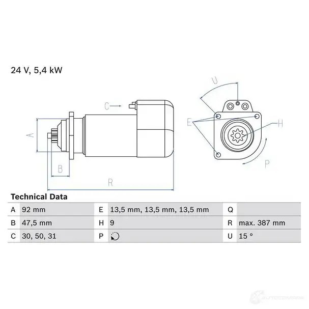 Стартер BOSCH 0986011570 330950 600WT 11 57