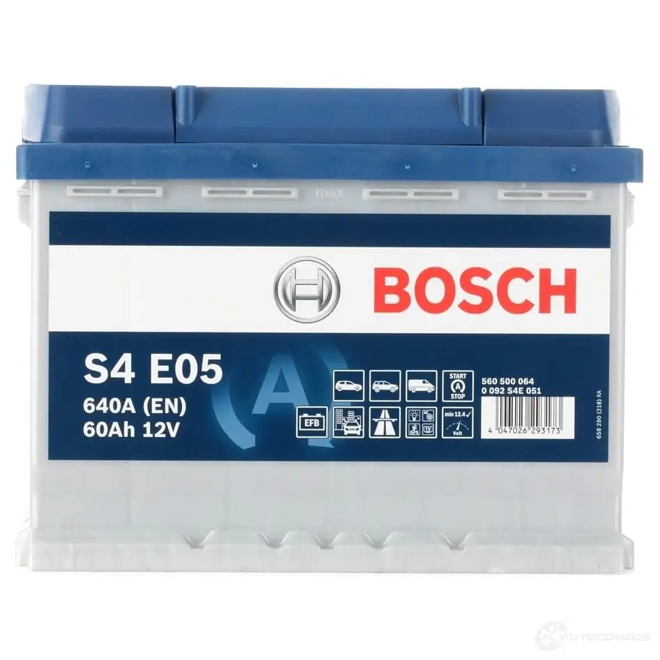 Аккумулятор 60 ач 640 а 12 в efb 242x175x190 BOSCH 12V 60AH 640A 0092S4E051 1425137796 JR9PP