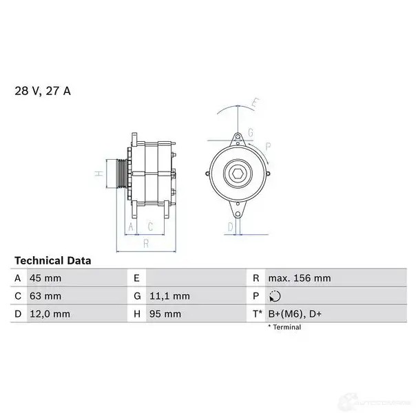 Генератор BOSCH QU2Y5MX 3 134 332004 0986031340