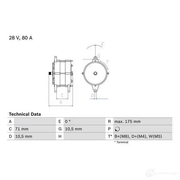 Генератор BOSCH 0986039340 332468 6XFFL3E 3 934