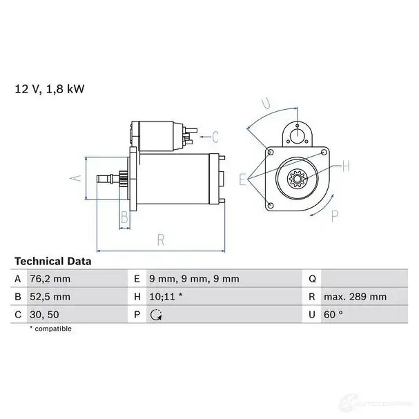 Стартер BOSCH 0986016190 331225 NLGU1J9 16 19