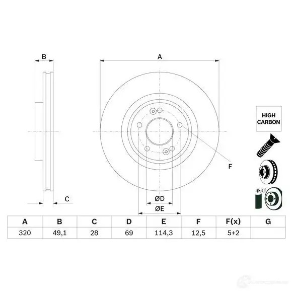 Тормозной диск BOSCH 0986479f35 1438327381 NO HFQ