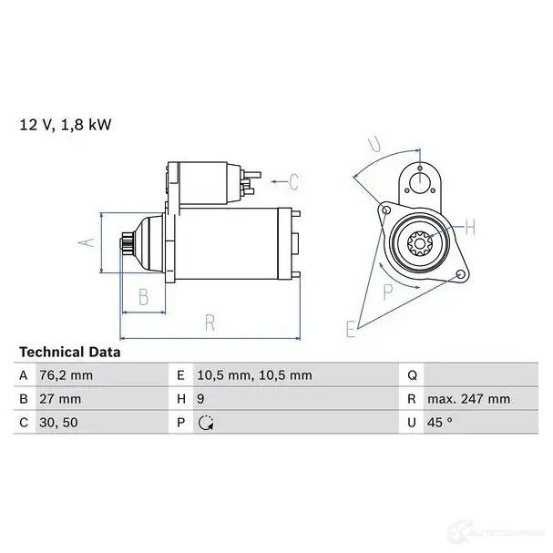 Стартер BOSCH UE3U6E5 1 841 0986018410 331405