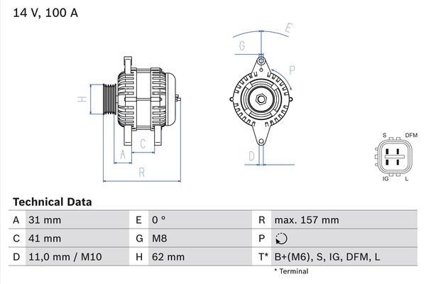 Генератор Bosch 820 2 0 986 082 020 333398 57WX31D