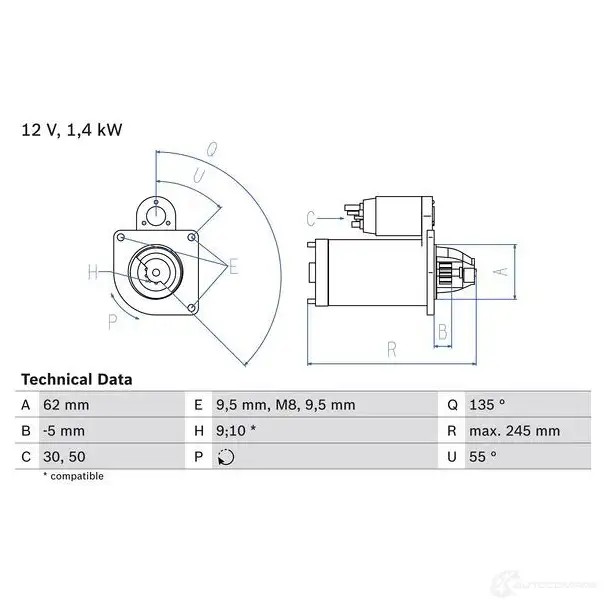 Стартер BOSCH 07KGLHU 14 59 0986014590 331132