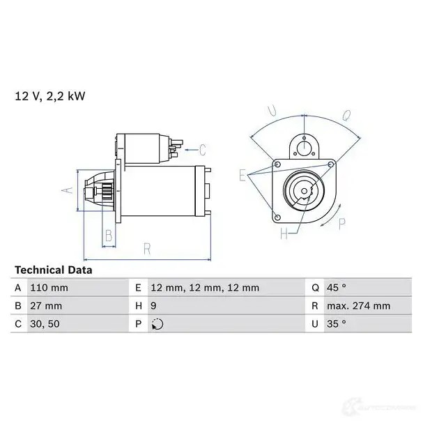 Стартер BOSCH GBDURX8 331069 136 6 0986013660