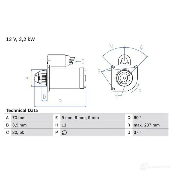 Стартер BOSCH 0986027000 331921 VKVFH 27 00