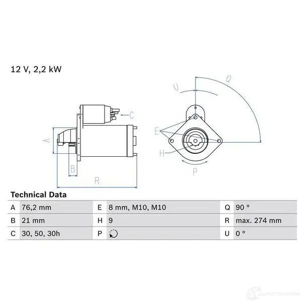 Стартер BOSCH 0986012620 66NGUM4 1 262 330995