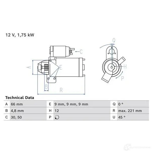 Стартер BOSCH 9RR2Q U 1439277363 0986025510