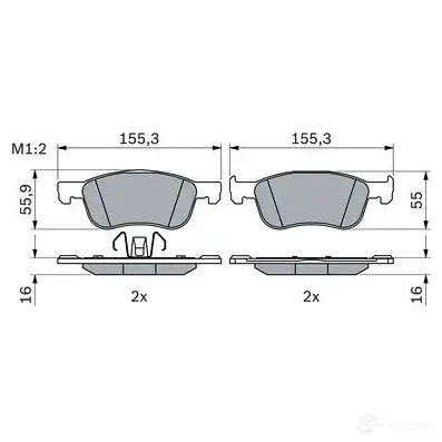 Тормозные колодки, комплект BOSCH X2 DK1E 0986424867 1437243609