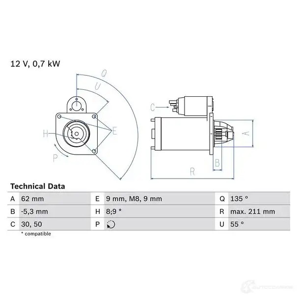 Стартер BOSCH 0986017930 17 93 38HRQL 331362
