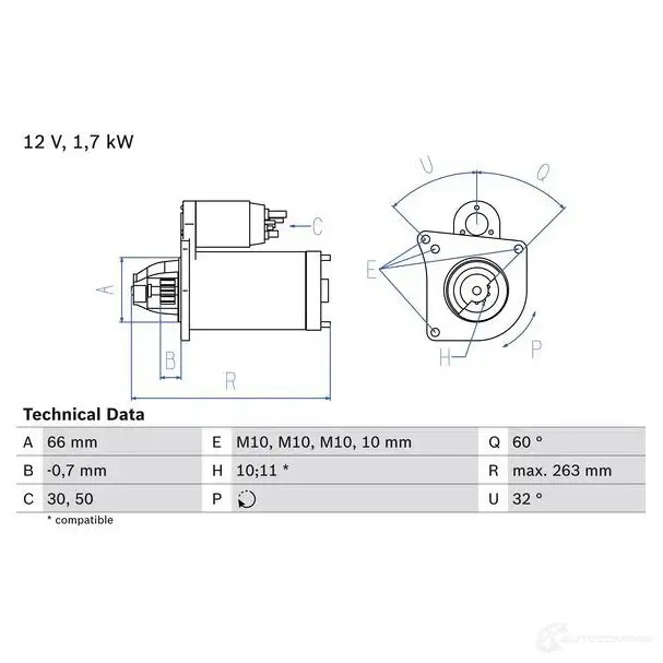 Стартер BOSCH 0986013200 1 320 331033 71YV0