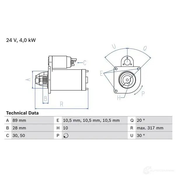 Стартер BOSCH 200 7 UZ1B3P 0986020070 331515