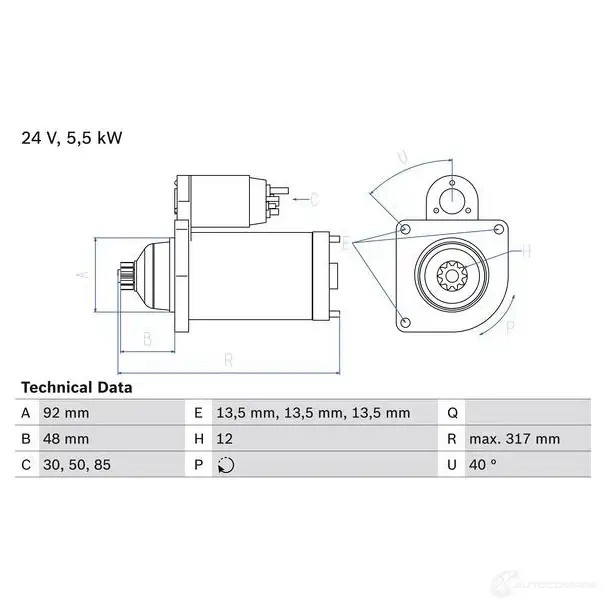 Стартер BOSCH 331681 PI71QV 0986022640 22 64