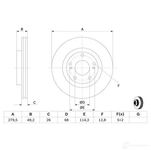 Тормозной диск BOSCH 339889 6W0L1Z0 BD151 6 0986479678