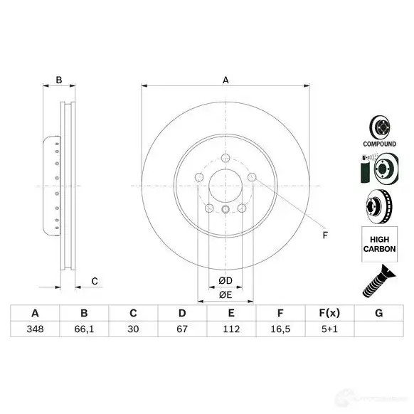 Тормозной диск BOSCH 0986479f57 6N80 G 1437241131
