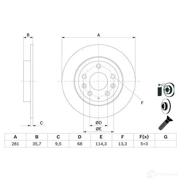 Тормозной диск BOSCH B D2656 TBO1MQ 0986479e55 1193479515