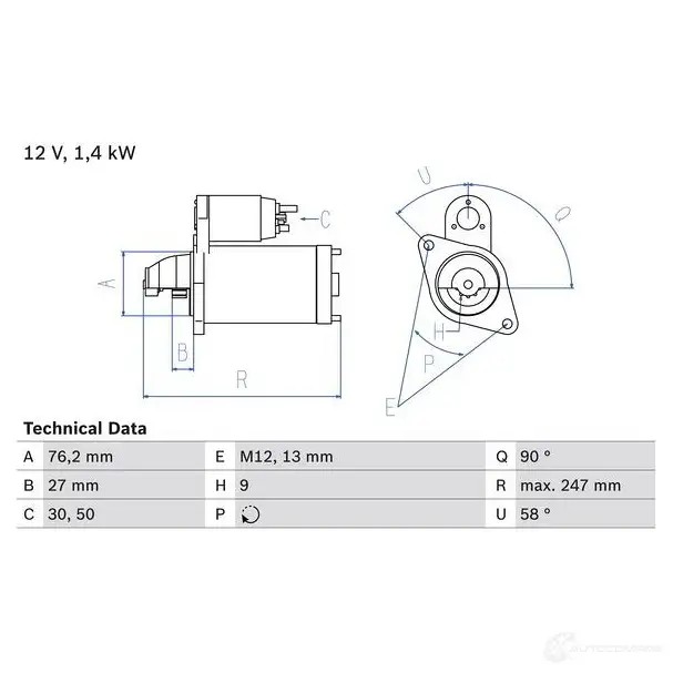 Стартер BOSCH C5F3YL8 0986016780 331271 16 78