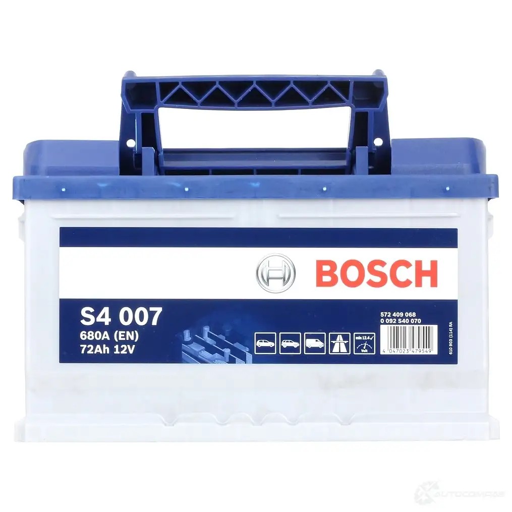 Аккумулятор 72 ач обратная 680 а 12 в Кальциевый [CA/CA] silver 278x175x175 BOSCH 0092S40070 304119 572 409 068 12V 72AH 680A