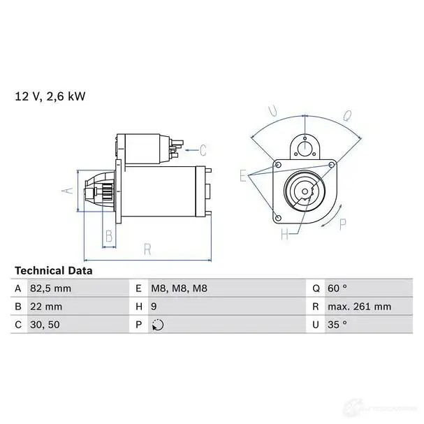 Стартер BOSCH 21 04 331595 UNO7V 0986021041