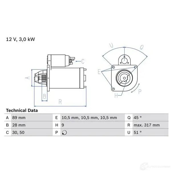Стартер BOSCH 0986019020 0CZBC 331465 19 02