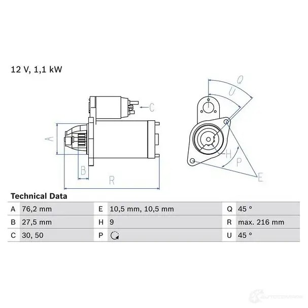 Стартер BOSCH 9W2P55 0986018110 1 811 331380