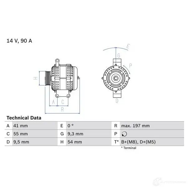 Генератор BOSCH 9BB8P 48 77 0986048771 333135