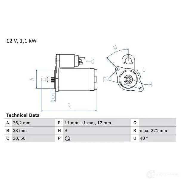 Стартер BOSCH 1 629 0986016290 O1QD8 331235