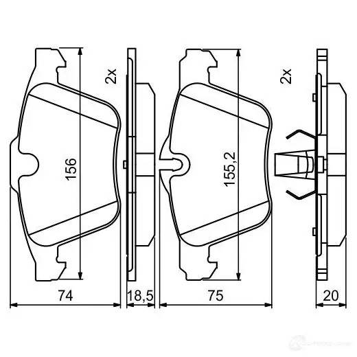 Тормозные колодки, комплект BOSCH 0986494808 24079 BP1982 1193484165