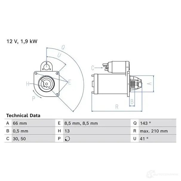 Стартер BOSCH 1439279766 0986025040 1T JR2R