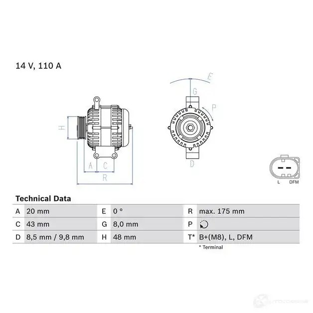 Генератор BOSCH 48 75 333133 NCNLV 0986048750