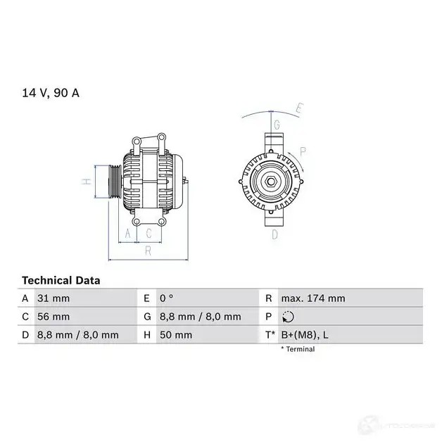 Генератор BOSCH 425 3 332731 KU98MM 0986042530