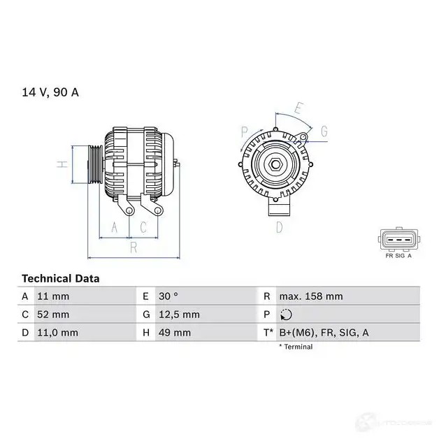 Генератор BOSCH 333161 49 12 B4J4U 0986049121