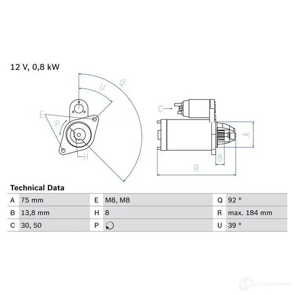 Стартер BOSCH 226 0 HZ9F7Q 331677 0986022601