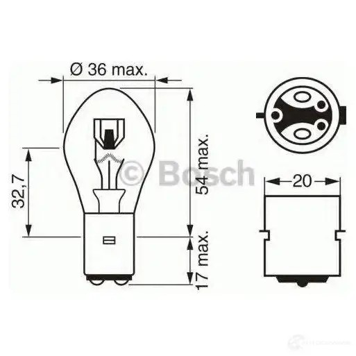 Лампа светодиодная S2 BA20D 35/35 Вт 12 В BOSCH 350293 12V 35/35W S2 1987302209 JE95O
