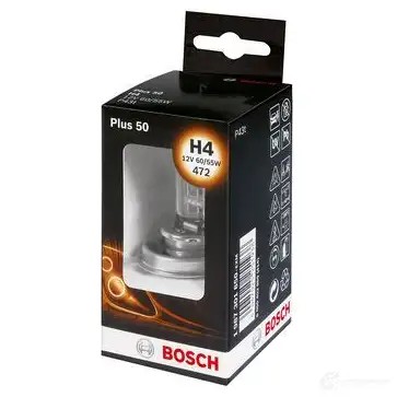Лампа галогеновая H4 P43T 60/55 Вт 12 В BOSCH 350109 Q8355C 1987301850 12V 60/55W H4 PLUS 50 (1-BOX)