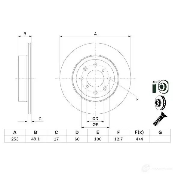 Тормозной диск BOSCH G0 5JD6D 1437978241 0986479e75