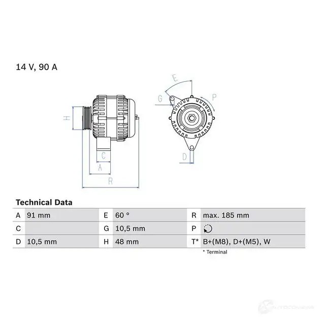 Генератор BOSCH 332377 9TDU6CM 0986038160 38 16