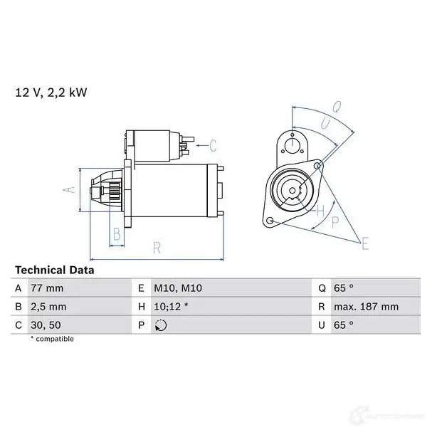Стартер BOSCH 227 2 0986022720 331687 1DLZ1D
