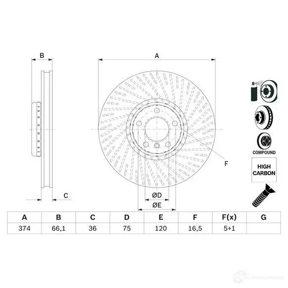 Тормозной диск BOSCH 0986479e63 BD 2695 1425140901 E1 90R 02C0481/0022
