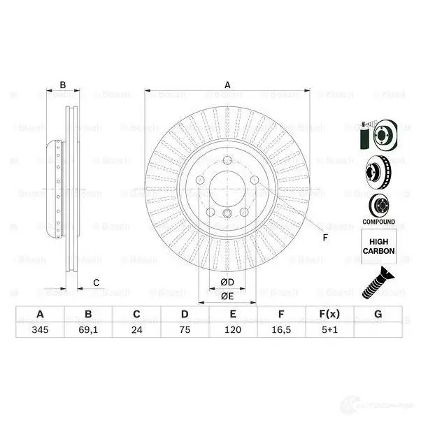 Тормозной диск BOSCH E1 90R 02C0481/0024 0986479e08 BD 2672 1424862711