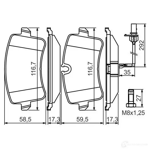 Тормозные колодки, комплект BOSCH 0986494446 BP1368 24606 342427
