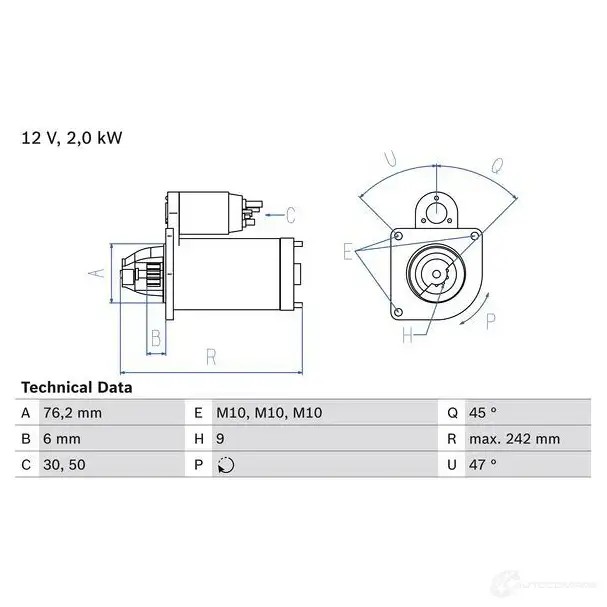 Стартер BOSCH 21 82 331638 0986021820 W5PHBRT