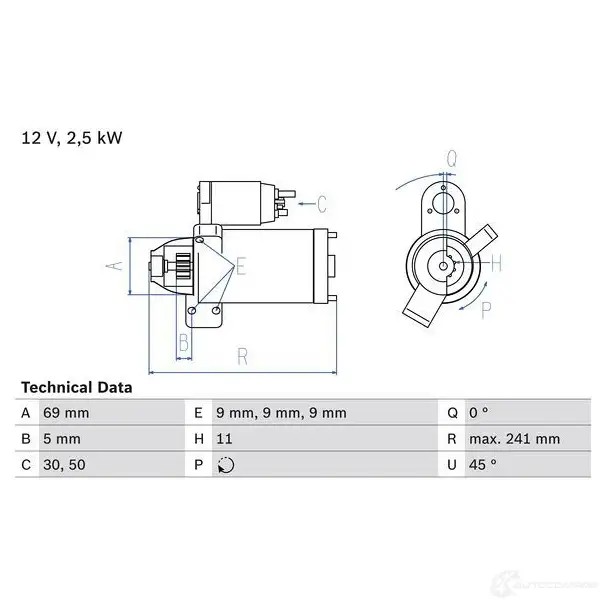 Стартер BOSCH 331645 2 202 54G1H8 0986022020