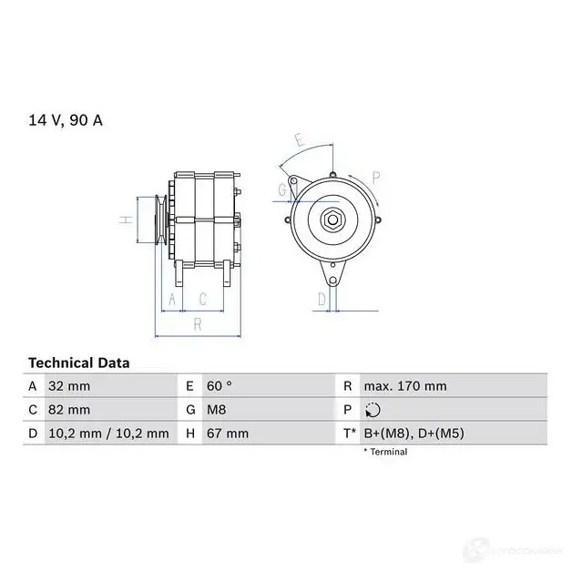 Генератор BOSCH 0986036660 332287 36 66 DEUYKZ