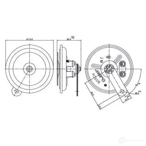 Пневматический звуковой сигнал BOSCH 334797 0986320315 FD4 TYPE A 60 DEG, 24V HIGH; BLACK 9LLV5
