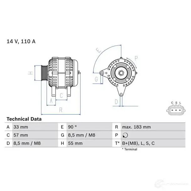 Генератор BOSCH 333450 WQXB8 0986082730 82 73