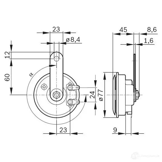 Пневматический звуковой сигнал BOSCH UNVLK 365109 9320332804 FC9 12V HIGH; STEEL