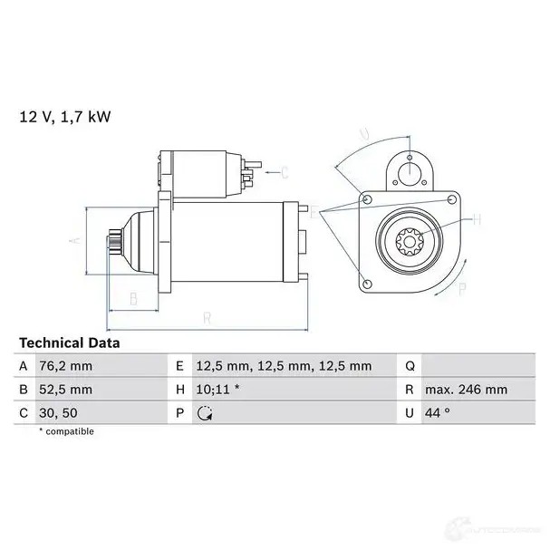 Стартер BOSCH 0986020250 331529 94ME0I 2 025
